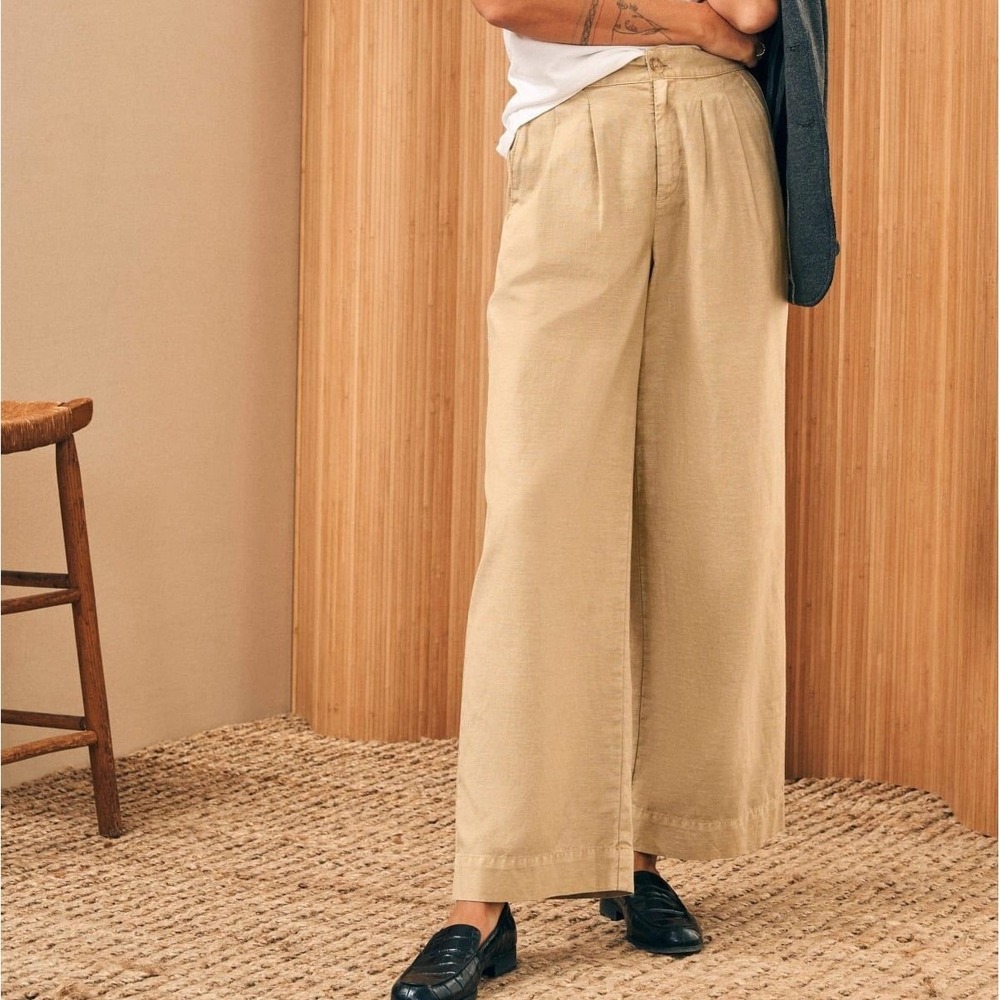Faherty Cotton Canvas Marin Trouser Safari Tan Organic Cotton Linen Wide Leg 2